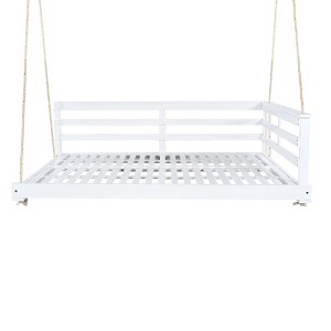 NAYSAYE Patio Swing Acacia Wood Porch Swing Bed Durable Minimalist Design for Outdoor Relaxation, White, 84"*31"*7.75" - 1 of 4