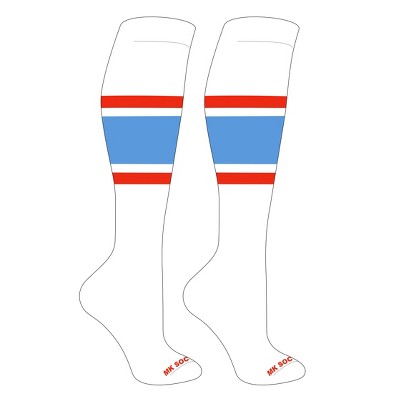 MK Socks Striped OTC Baseball, Softball, Football Socks (B) White, Orange, Columbia Blue