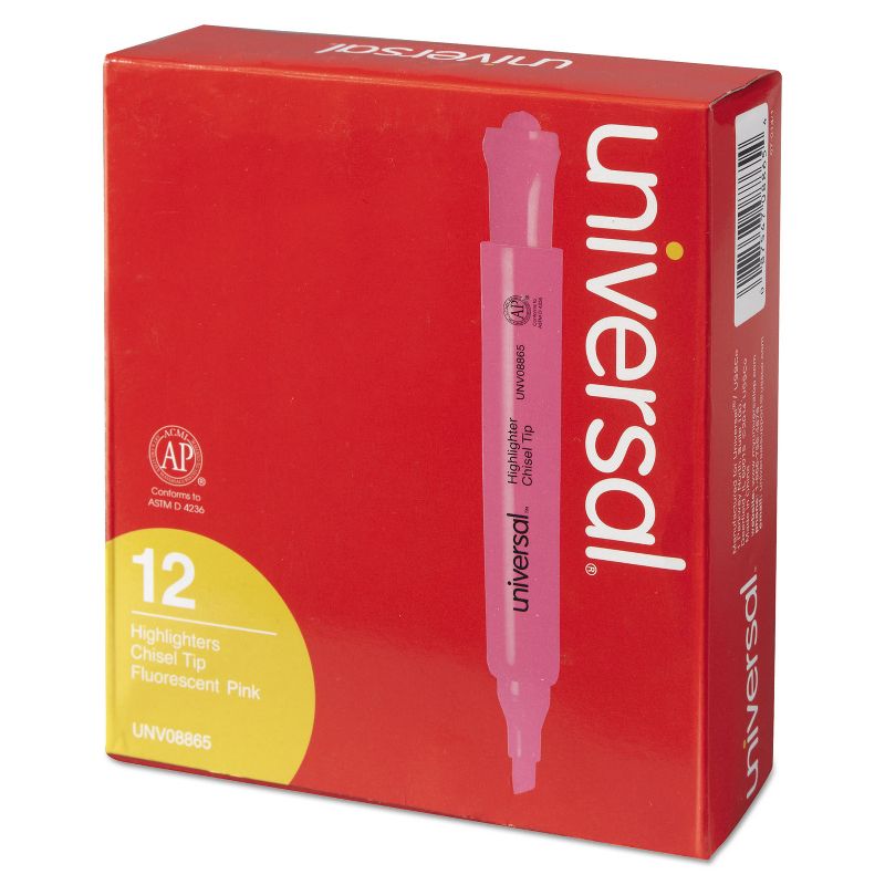 UNIVERSAL Desk Highlighter Chisel Tip Fluorescent Pink Dozen 08865, 5 of 9
