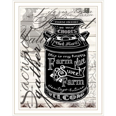 HomeRoots FARM SWEET FARM MILK CAN White Framed Print Wall Art