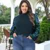 Anna-Kaci Women's Plus Size Sequin Sweatshirt Mock Neck Pullover Long Lantern Sleeve Glitter Party Tops - 3 of 4