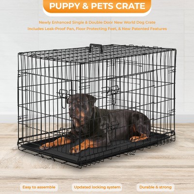 Large Black Metal Dog Crate with Double Door