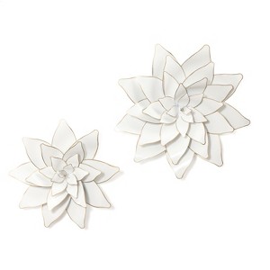 LuxenHome Set of 2 White Metal Lotus Flowers Wall Decor - 1 of 4