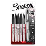 Sharpie 5ct Permanent Markers Fine Tip Stainless Steel Case Black Ink