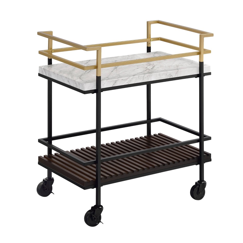 Photos - Other Furniture Goodspring Faux Marble Top 2 Shelf Serving Cart Black/White - HOMES: Insid