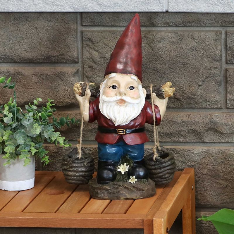 Sunnydaze Peter with a Pair of Pails Gnome Indoor/Outdoor Lightweight Resin Lawn and Garden Statue - 14" H, 2 of 8