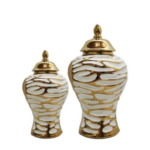 Gulches Decorative Vase Set - Elegant White & Gold Ginger Jars with Lids (Set of 2) - 1 of 4