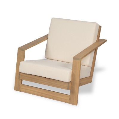 Christopher Knight Home Bennion Modern Acacia Wood Outdoor Accent Chair with Deep Seating, Light Teak/Beige