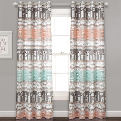 2pc 52 X84 Llama Stripe Room Darkening Curtain Panels Pink