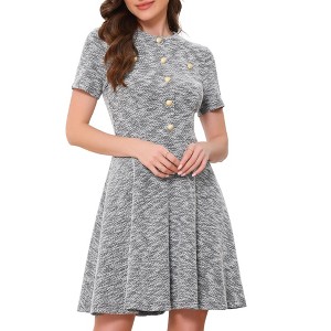 INSPIRE CHIC Women's Plaid Round Neck Short Sleeve A-Line Vintage Mini Tweed Dresses - 1 of 4