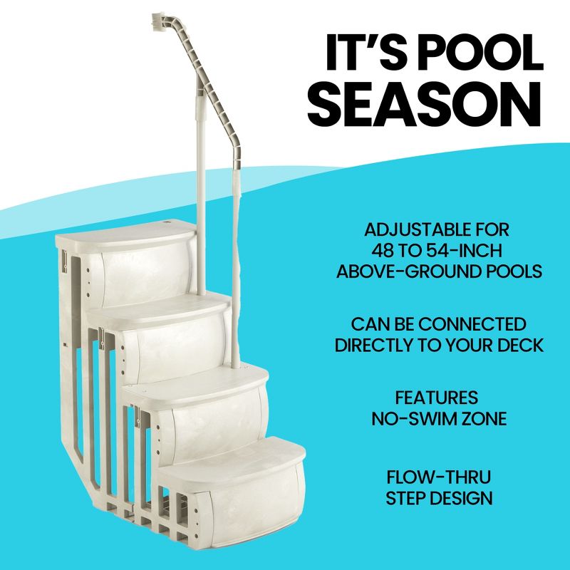 Main Access 200600T 24" Wide Heavy-Duty Resin Adjustable Above Ground Swimming Pool Smart Step Entry System with Handrail (No Ladder), Taupe, 5 of 8