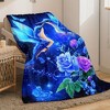1pc Whimsy Wings Adult Novelty Party Gift - Blue Hummingbird & Floral Design Polyester Throw Blanket, Ideal for Sofa, Bed, Travel, Office. - 3 of 4