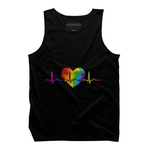 Adult Design By Humans Rainbow Heartbeat Pride By corndesign Tank Top - 1 of 2