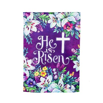 Evergreen Spring Flowers Easter Cross Garden Suede Flag