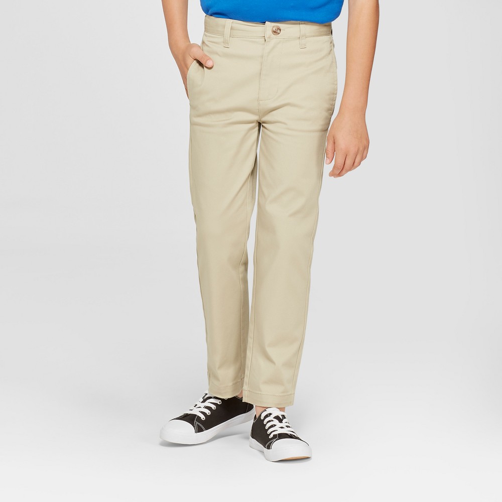 Boys' Flat Front Straight Fit Stretch Uniform Chino Pants - Cat & Jack Khaki 4, Green was $12.99 now $9.09 (30.0% off)