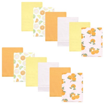 Hudson Baby Infant Girl Cotton Flannel Burp Cloths Bundle, Citrus Orange, One Size