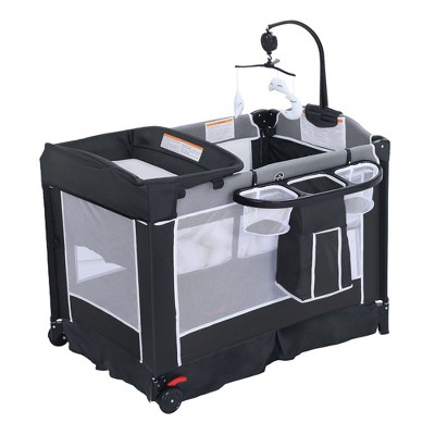 Kinder King 4-in-1 Portable Nursery Center and Bedside Crib with Bassinet, Changing Table, Storage Basket, Side Zipper & Travel Bag