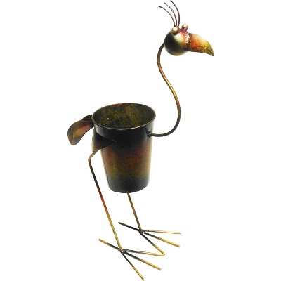 Handmade Iron Standing Rooster Planter Décor in Multicolor
