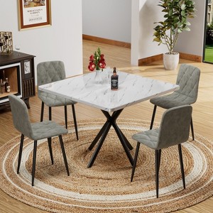 NicBex Dining Table Set for 4 Kitchen Table Square Dining Table Set  Mid Century Modern Faux Marble Tabletop Iron Legs - 1 of 4