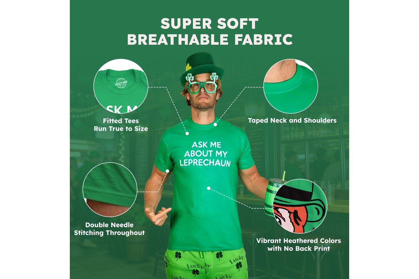 Мужская футболка Crazy Dog T-Shirts, Inc. My Shirt Is Green All Star Team Saint St Patricks Day Lucky Green T, цвет: Зелёный — фото 3