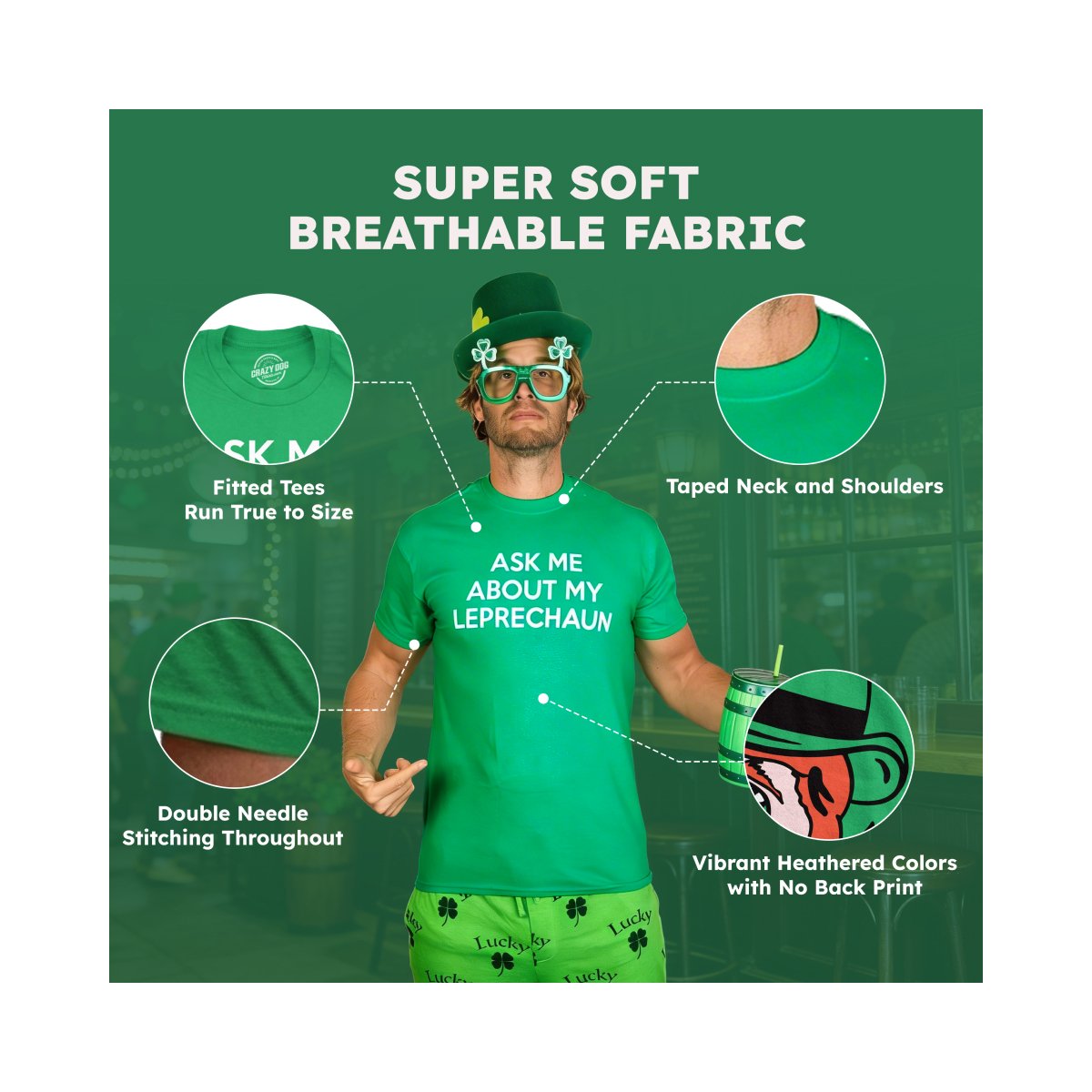 Мужские футболки Crazy Dog T-Shirts, Inc. Mens Me Lucky Shirt T Shirt Funny Sprite St. Patrick’s Day St. Paddys Tee - Crazy Dog Men's T Shirt for Saint Patrick's Day Green XXL — фото 4