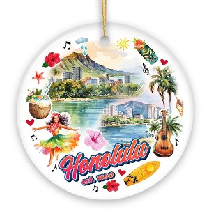 Artistic Honolulu Hawaii Christmas Ornament, Tropical Hawaiian Keepsake and Souvenir Gift| OrnamentallyYou - 1 of 4