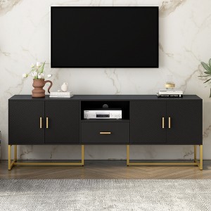 XIYUYEU TV Stand for 70 Inch TV with Metal Handles and Legs,TV Console Table with 1 Drawer and 2 Cabinets,Black/White - 1 of 4