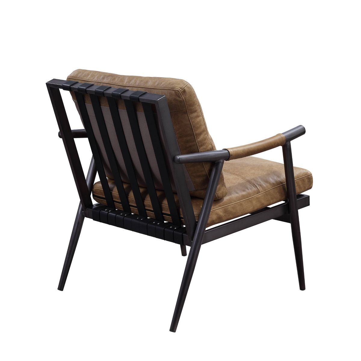 Acme Furniture 26" Anzan Accent Chair Berham Chestnut Top Grain Leather/Matt Iron Finish: No Assembly, Metal Frame, Dry Dust Care - thumbnail 5