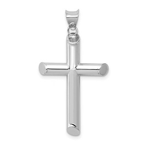 Black Bow Jewelry 14k White Gold Beveled Edge Hollow Tube Cross Pendant - 1 of 4