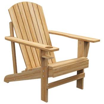 Outsunny Oversized Adirondack Chair, Outdoor Fire Pit and Porch Seating, Classic Log Lounge w/ Built-in Cupholder for Patio, Backyard, Natural Wood