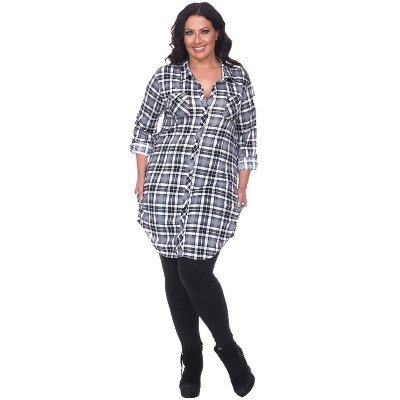 Women's Plus Size Piper Stretchy Plaid Tunic with Pockets - White Mark