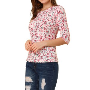 INSPIRE CHIC Women's Elbow Sleeves Boat Slim Fit Casual Stripe Animal Print Multi Floral Pattern T-Shirt - 1 of 4