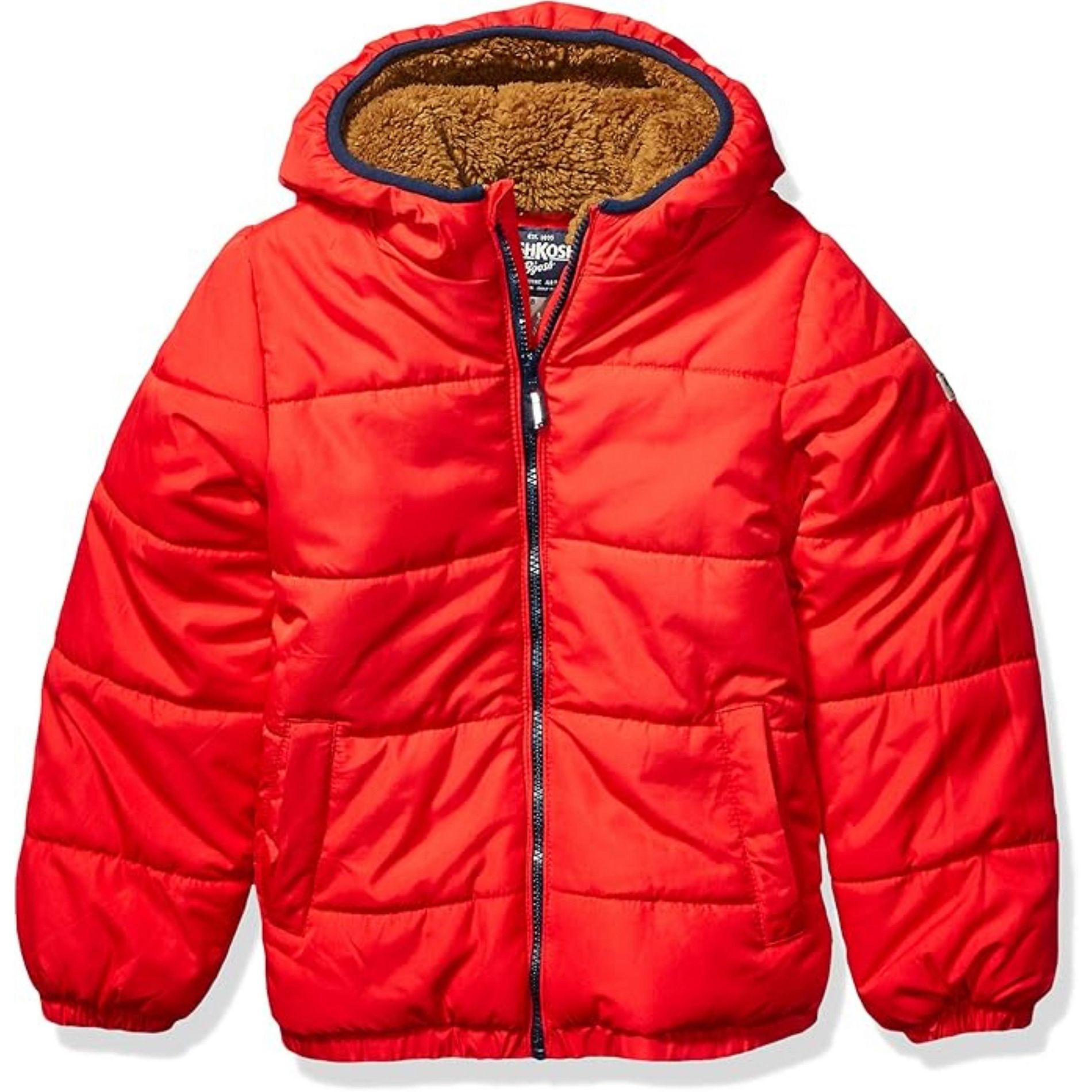 OshKosh B'Gosh Toddler Boys' Heavyweight Faux Shearling Winter Jacket, Red Alert, 4T