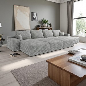 135" Cloud Plush Corduroy L-Shaped Sectional Sofa with Right Chaise & 3 Ottomans - 1 of 4