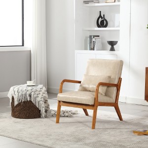 XIYUYEU Modern Accent Chair, Solid Wood Padding Lounge Armchairs with a pillow, Side Chairs for Living Room, Bedroom, Guest Room - 1 of 4