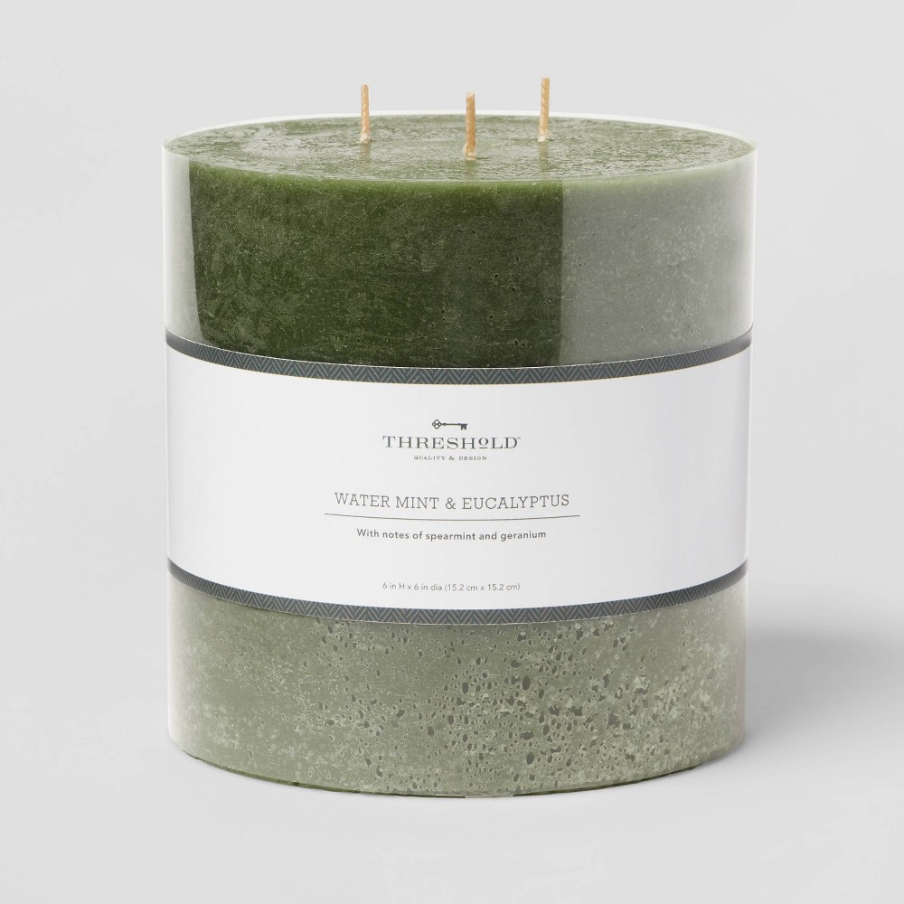 3-Wick 6"x6" Pillar Candle Water Mint & Eucalyptus Green - Threshold™