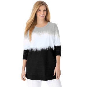 Woman Within Plus Size Tie-Dyed Knit Sweatshirt Tunic - 1 of 4