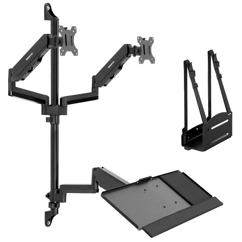 Mount-It! Wall Mount Workstation w/ Dual Monitor Mount, Keyboard Tray & CPU Holder, Height Adjustable Full Motion Arms, Fits 32 in. Computer Screens, 2 of 10