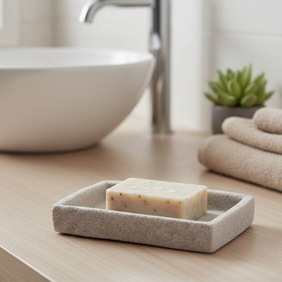 Evideco French Home Goods Elegant Stone-Effect Soap Dish Holder - Versatile Resin Tray for Bathroom Vanity