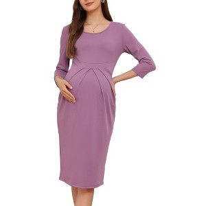 INSPIRE CHIC Women's Maternity Crew Neck 3/4 Sleeves Office Back Zipper Work Pregnancy Dresses - 1 of 4