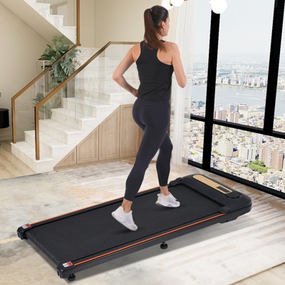 VisioGear Wood Grain Decoration Walking Pad Under Desk Treadmill for Home Office, 300LBS Capacity Treadmill, Black, 44.48"*19.09"*3.93"