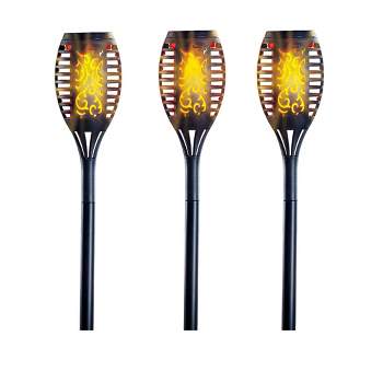 Collections Etc Solar Powered Dancing Faux Flame Garden Stakes - Set of 3
