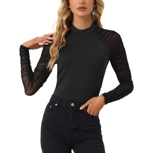 Allegra K Womens' Long Sleeve See Through Ruched Blouses - 1 of 4