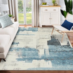 Whizmax 8x10FT Modern Abstract Area Rug, Stain Resistant Washable Floor Mat,Large Rug for Living Room Bedroom Dining Room Office (Beige+Blue) - 1 of 4