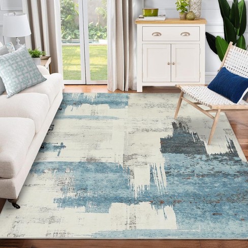 Whizmax 8x10FT Modern Abstract Area Rug, Stain Resistant Washable Floor Mat,Large Rug for Living Room Bedroom Dining Room Office (Beige+Blue) - image 1 of 4