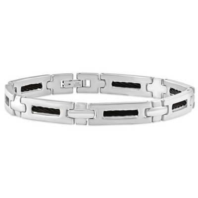 Pompeii3 Men's Steel And Black Wired 8mm Flexible Link 8.5 " Bracelet