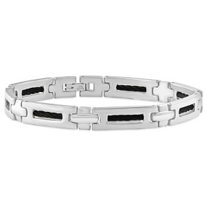 Pompeii3 Men's Steel And Black Wired 8mm Flexible Link 8.5 " Bracelet - 1 of 3