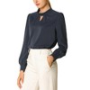 INSPIRE CHIC Women's Office Keyhole Elegant Stand Collar Long Sleeve Back Neck Button Blouse - 2 of 4