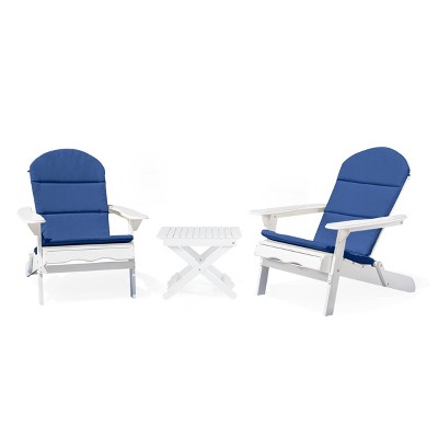 Malibu 3pc Outdoor 2 Seater Acacia Wood Chat Set with Cushions - Navy/White - Christopher Knight Home