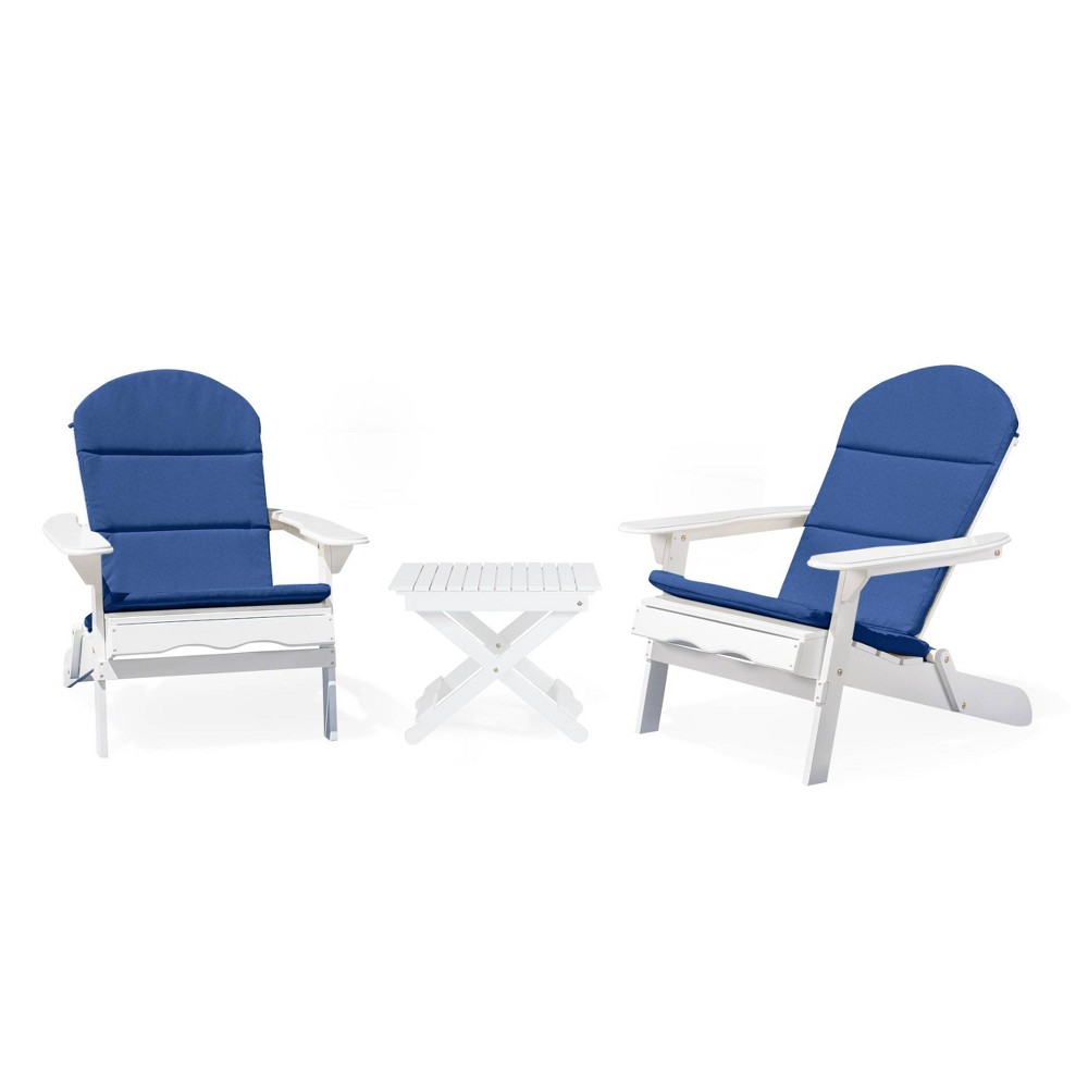 Photos - Garden Furniture Malibu 3pc Outdoor 2 Seater Acacia Wood Chat Set with Cushions - Navy/Whit